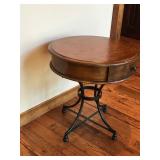 Solid Wood Metal Framed Round End Storage Table by Hammary Furniture - Smoke Free