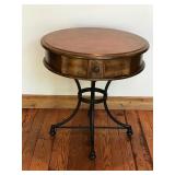 Solid Wood Metal Framed Round End Storage Table by Hammary Furniture - Smoke Free