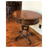 Solid Wood Metal Framed Round End Storage Table by Hammary Furniture - Smoke Free