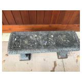 3pc concrete garden bench with angels on top of bench