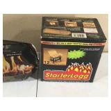 Box of 12 - 8oz wood fire starter, new Pine Mountain ultra flame fire log and 2 skewers