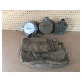 Vintage cub scouts travel bag with canteen and mess kitwith utensils