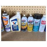 Lot of oil, lubricants, grease, engine cleaner, and more