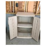 Rubbermaid hard plastic storage container with 2 shelves