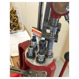 Table with Hornaday lock n load auto progressive reloading press attached with reloading equipment and more- can be shipped without table