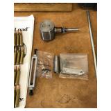 Table with Hornaday lock n load auto progressive reloading press attached with reloading equipment and more- can be shipped without table