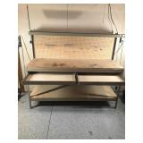 Metal framed work bench with 2 drawers, shelf and peg board on the back