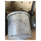 3 Vintage thumb press oil cans and 1 Coleman #0 Filler funnel