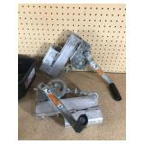 oil pan, funnels, yard trailer hitch, 2 dock wenches and more