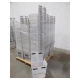 A PALLET OF PLASTIC TOTES