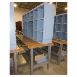 U-LINE PACKING TABLES WITH WOODEN HUTCH TOPS