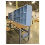 U-LINE PACKING TABLES WITH WOODEN HUTCH TOPS