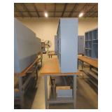 U-LINE PACKING TABLES WITH WOODEN HUTCH TOPS