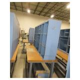 U-LINE PACKING TABLES WITH WOODEN HUTCH TOPS