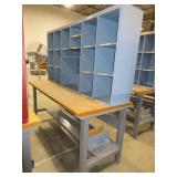 U-LINE PACKING TABLES WITH WOODEN HUTCH TOPS