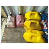 Lot of 5 Utility Fuel Cans - Mixed Colors, Fuel Storage