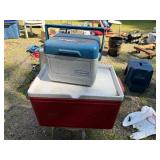 Vintage Coleman & Rubbermaid Cooler Set - Red & Blue Camping Gear