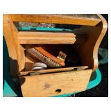 Vintage Kiwi Wooden Shoe Grooming Box with Brushes and Polish