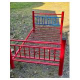 Red Metal Bed Frame with Slatted Base