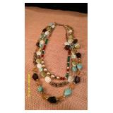 Blue/Green Beaded Necklaces & Earring Pair