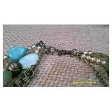 Blue/Green Beaded Necklaces & Earring Pair
