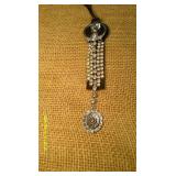 Long Pendant Necklace & Black/Silver Earring