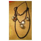 Pearl Bead Black Necklace & Earrings