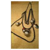 Pearl Bead Black Necklace & Earrings