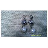 Pearl Bead Black Necklace & Earrings