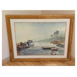 ML - Framed L. Backus Watercolor Harbor Scene Painting