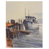ML - Framed L. Backus Watercolor Harbor Scene Painting