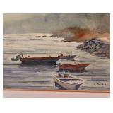 ML - Framed L. Backus Watercolor Harbor Scene Painting