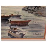 ML - Framed L. Backus Watercolor Harbor Scene Painting