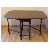 BR - Vintage Drop-Leaf Dining Table with Turned Legs and Center Drawer