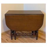 BR - Vintage Drop-Leaf Dining Table with Turned Legs and Center Drawer