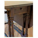 BR - Vintage Drop-Leaf Dining Table with Turned Legs and Center Drawer