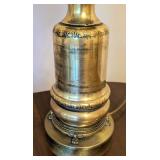 Pair of Vintage Brass and Amber Glass Table Lamps with Shades