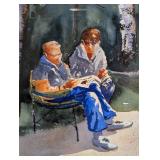 LR - Framed Watercolor Painting by Backus - Campers at Forest Campsite