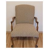 LR - Vintage Upholstered Armchair with Wood Frame and Floral Pattern