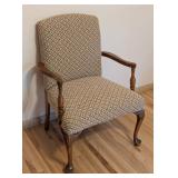 LR - Vintage Upholstered Armchair with Wood Frame and Floral Pattern