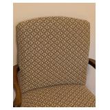 LR - Vintage Upholstered Armchair with Wood Frame and Floral Pattern