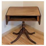 LR - Vintage Drop-Leaf Wooden Side Table with Pedestal Base