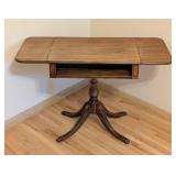 LR - Vintage Drop-Leaf Wooden Side Table with Pedestal Base