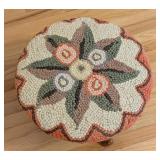 ML - Vintage Smithcraft Hooked Wool Footstool with Floral Pattern, 13 Inch Diameter