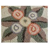 ML - Vintage Smithcraft Hooked Wool Footstool with Floral Pattern, 13 Inch Diameter