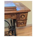 ML - Vintage Brunswick Treadle Sewing Machine with Ornate Oak Cabinet