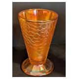 K - Vintage Iridescent Carnival Glass Set with 4 Tumblers, Large Plate, and Butterfly Bowl