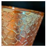 K - Vintage Iridescent Carnival Glass Set with 4 Tumblers, Large Plate, and Butterfly Bowl