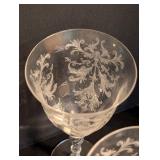 BR - Set of 12 Vintage Tiffin Crystal Wine Glasses with Etched Floral Design
