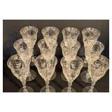BR - Set of 12 Vintage Tiffin Crystal Wine Glasses with Etched Floral Design